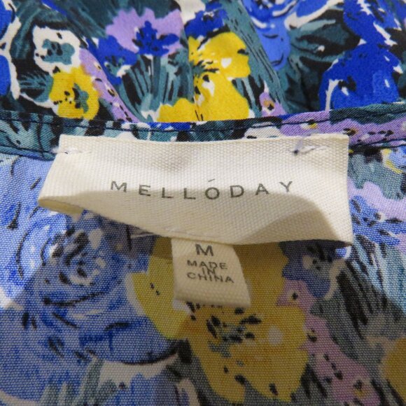 MELLODAY Ditsy Blue Yellow Floral Tiered Ruffle Maxi Dress Boho Cottagecore Trad - Picture 14 of 14